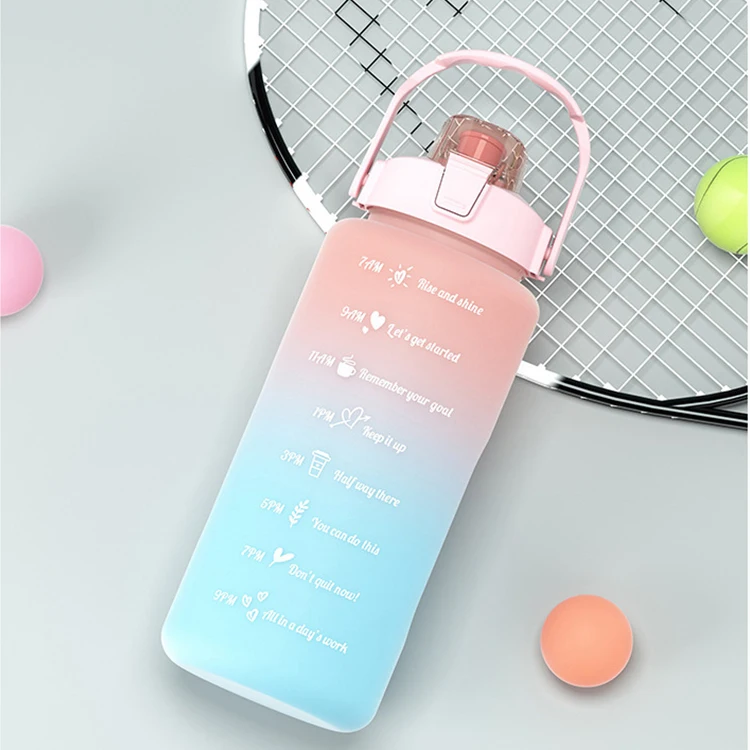 Large Capacity Portable Gradient Drinking Plastic Cup 3 in 1 Motivational Gym Sports Water Bottles
