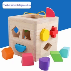Wood Geometric Shape Blocks and Sorter Sorting Cube Box  Building Blocks Puzzles Educational Toys For Toddler Preschool Children