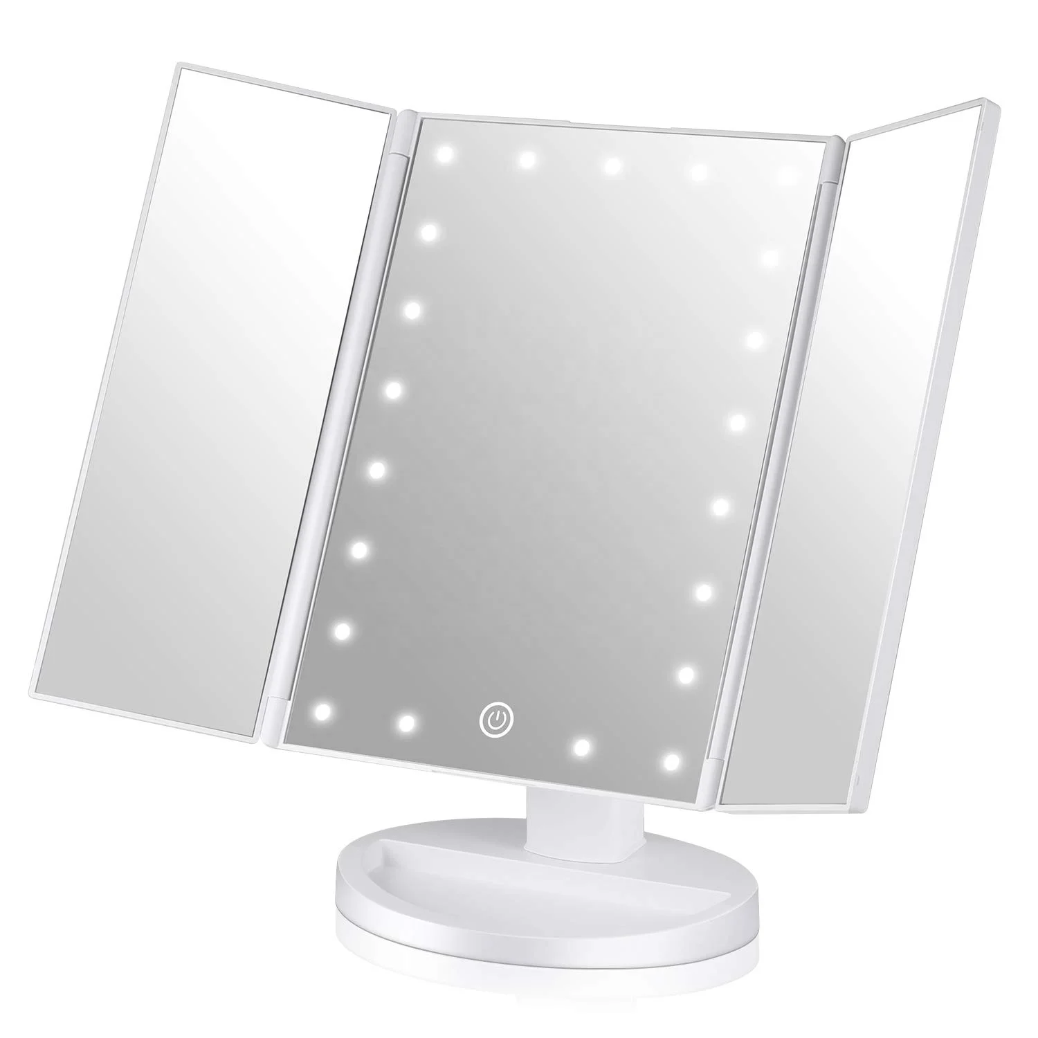 Top Seller 2022 Vanity Led Lighted Travel Makeup Mirror Desktop Trifold Magnified Make Up Mirror With Lights