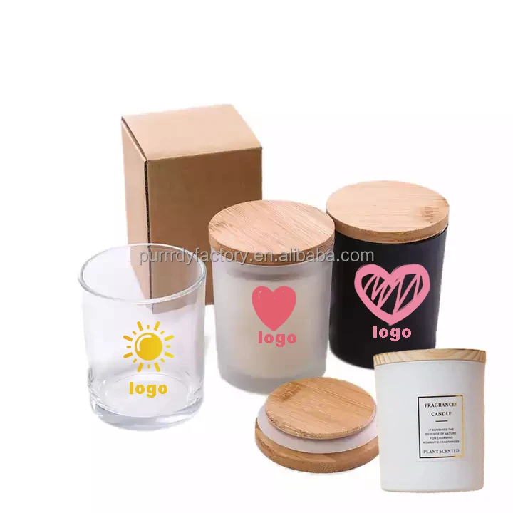 Wholesale Custom Luxury Empty Container White Black Frosted Candle Glass Jars With Wooden Metal Bamboo Lid For Making Candle