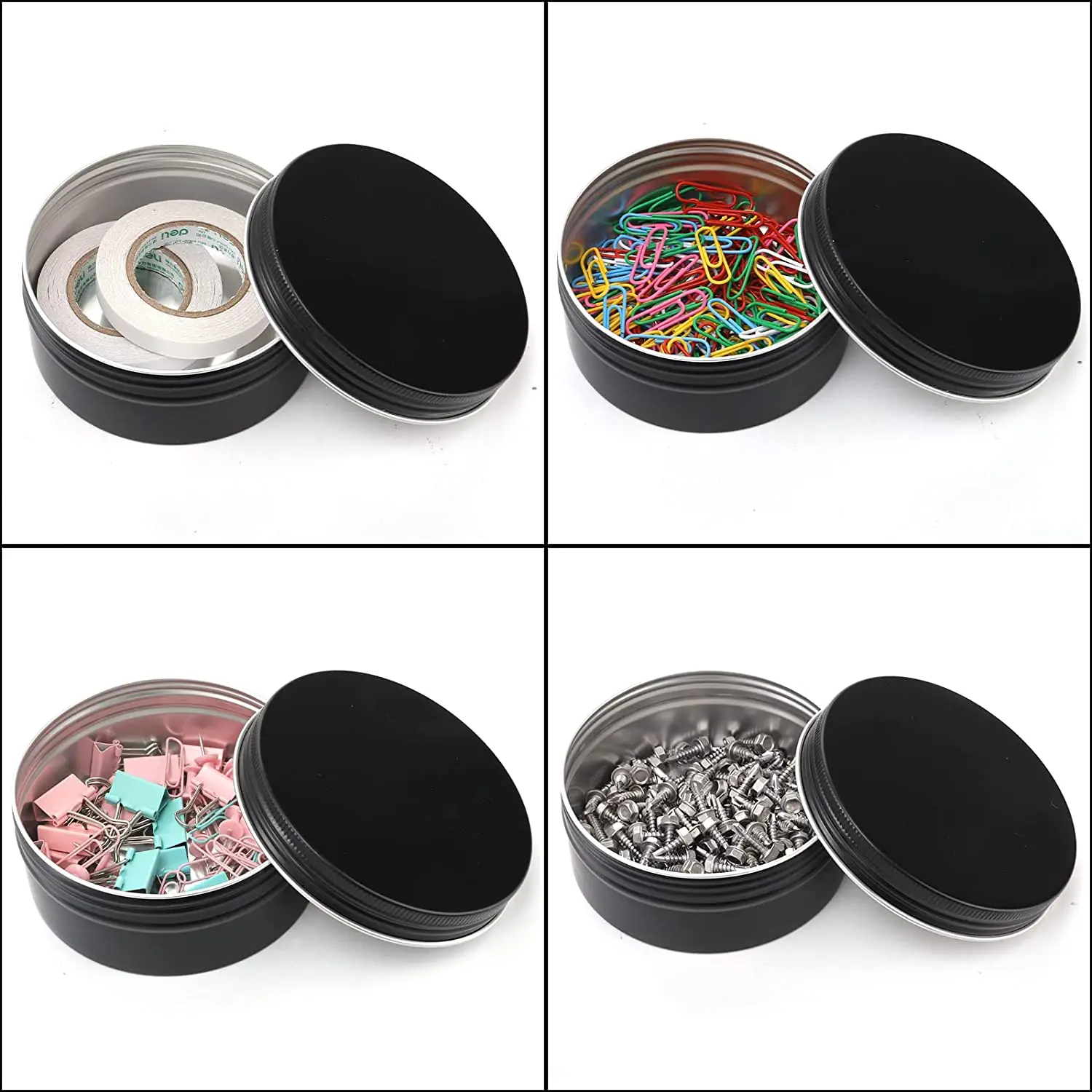 Wholesale Empty Black 240ml Round Metal Aluminum Tin Cans Tea Storage Case Jars with Screw Top Lids