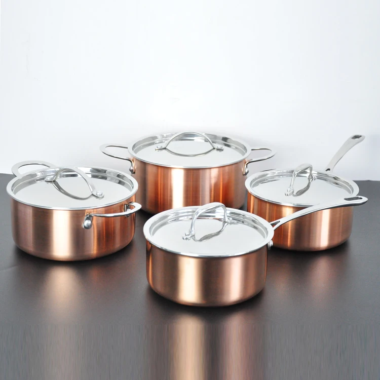 OEM factory 10pcs stainless steel copper pots and pans cookware set for home kitchen cooking