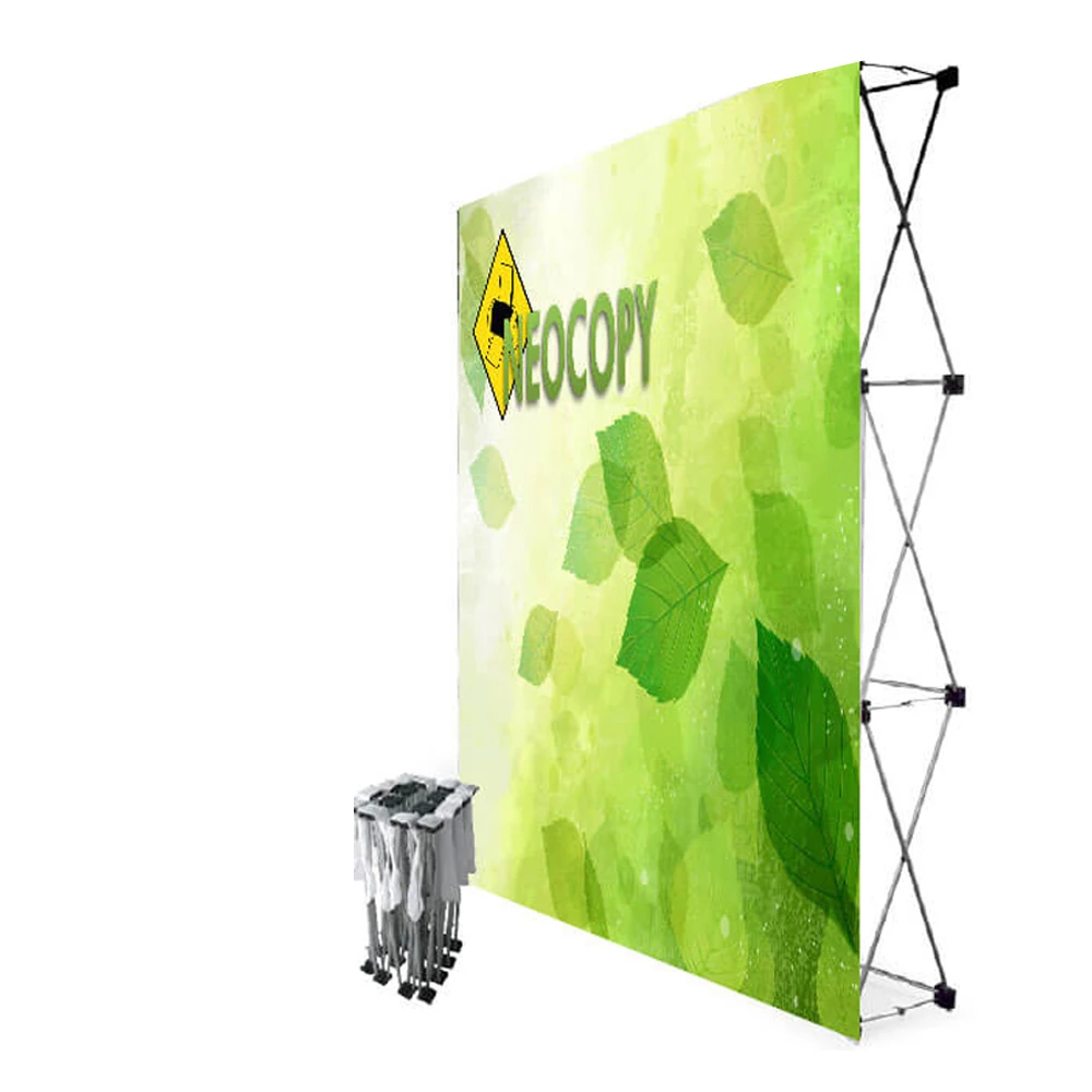 custom 4x3 straight curved Portable aluminum pop up banner display fabric tension backdrop stand