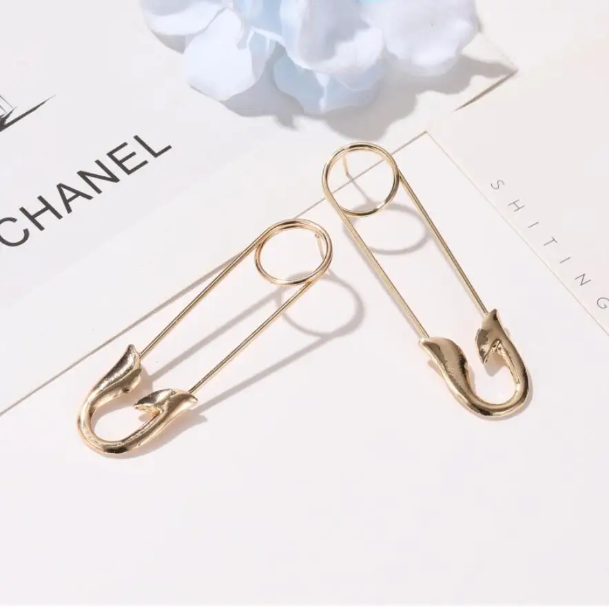 
Wholesale Modern Stylish Casual Gold Plated Stainless Steel Punk Goth Safety Big Pin Earrings 