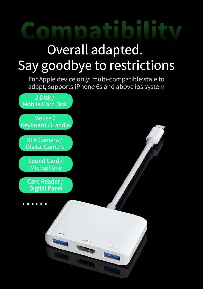 Light ning OTG Converter Adapter To HDMI Double USB3.0 Adapter TV 1080P HD Digital AV adapter Converter for iPhone Same Screen