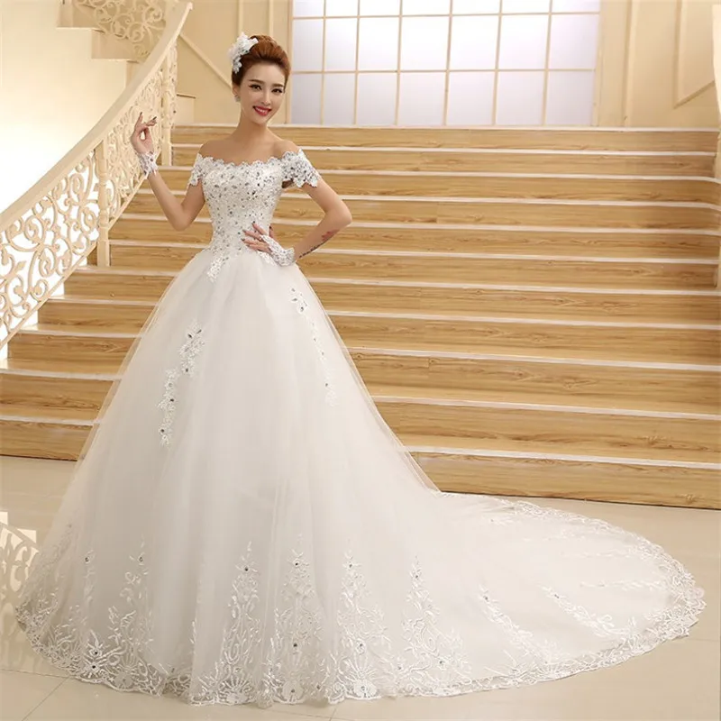 2020 vestidos de novia illusion short sleeves boat neck elegant long train bridal gown wedding dress