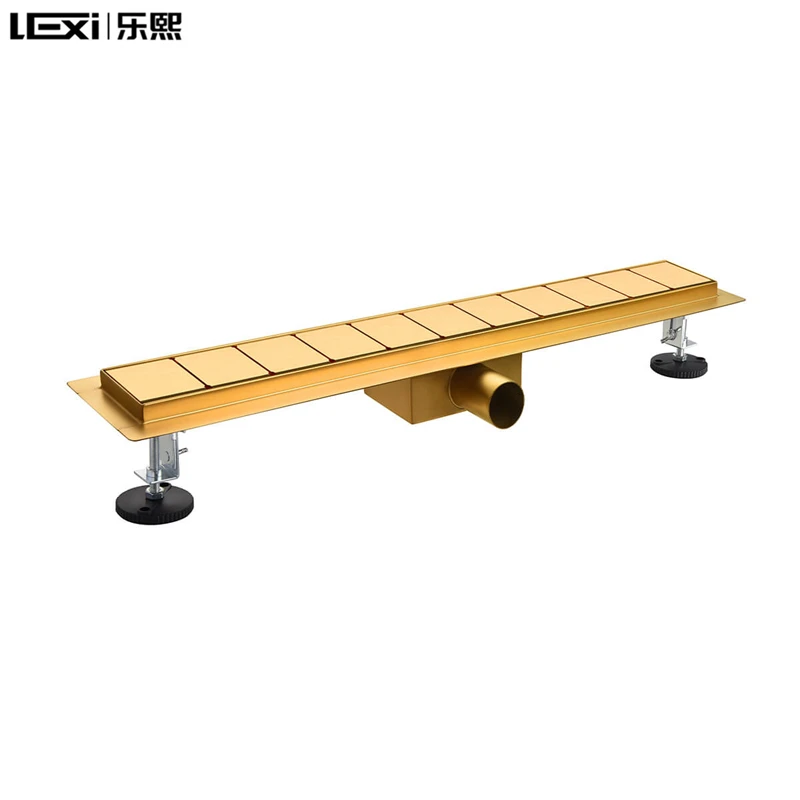 Bathroom Kitchen Stainless Steel 304 Brushed Finish Linear Shower Channel Floor Drain Grate With Horizontal Outlet