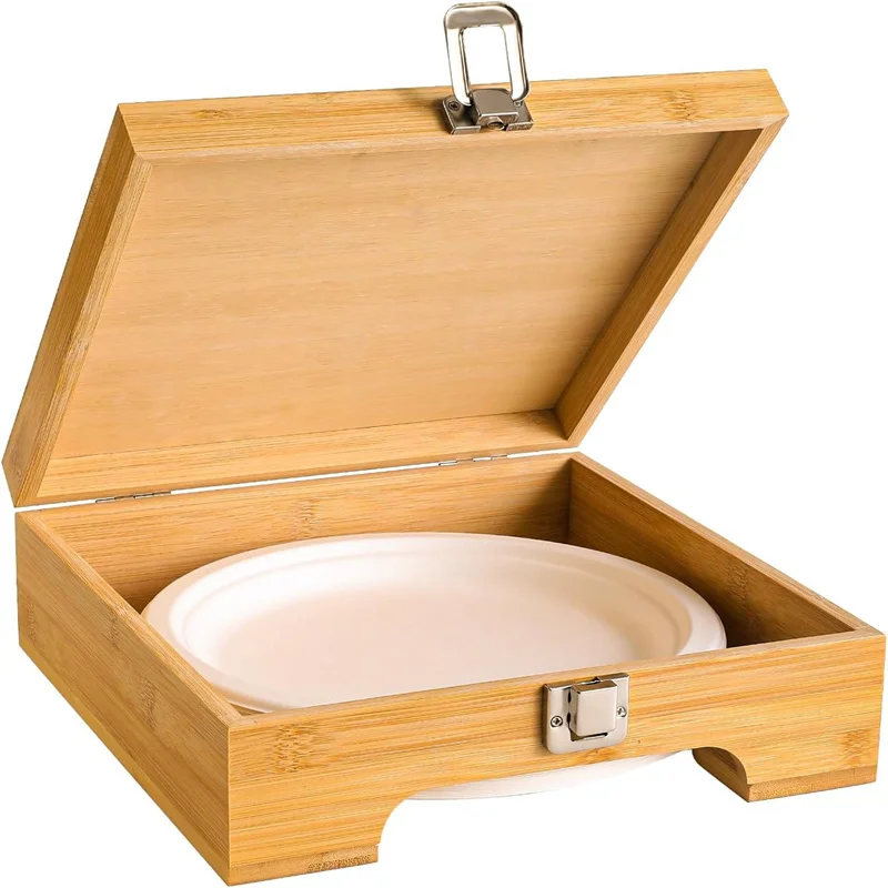 9 inch Paper Plate Dispenser, Under Cabinet Bamboo Plates Holder, Kitchen Counter Vertical Plate Dispenser Holders