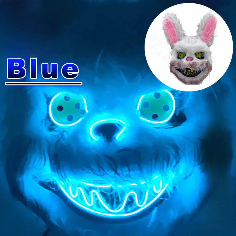 Halloween LED Glowing Mask Alien Zombie Panda Face Samurai Scary Tanuki Pumpkin Head Mask