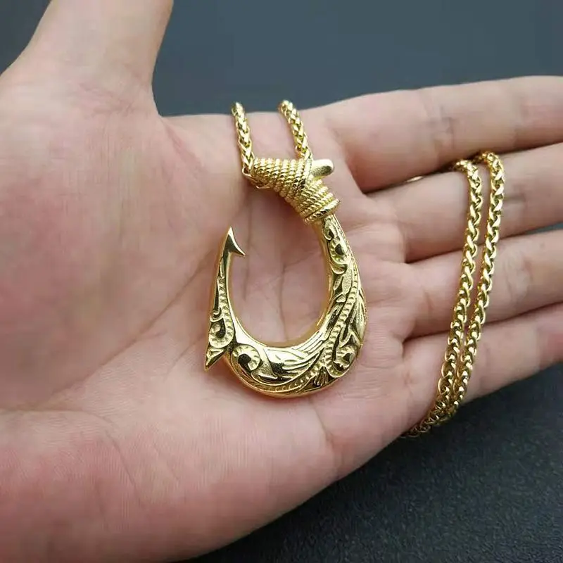Viking Mermaid Fish Hook Trendy 316 Stainless Steel Jewelry Fine Fashion Jewelry 18k Pvd Gold Plated Pendant Necklaces 2024
