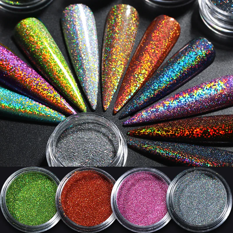 1 Box Holographic Magic Pigments Chrome Paint Powder Mirror Manicure Diy 12 Colors Laser Glitter Gel Nail Polish Salon Nail Art