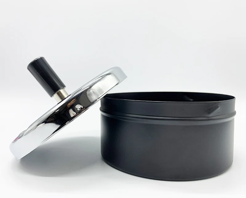 Factory Custom Logo Round Push Down Cigarette Iron Smokeless Cigarette Metal Ashtray With Spin Lid