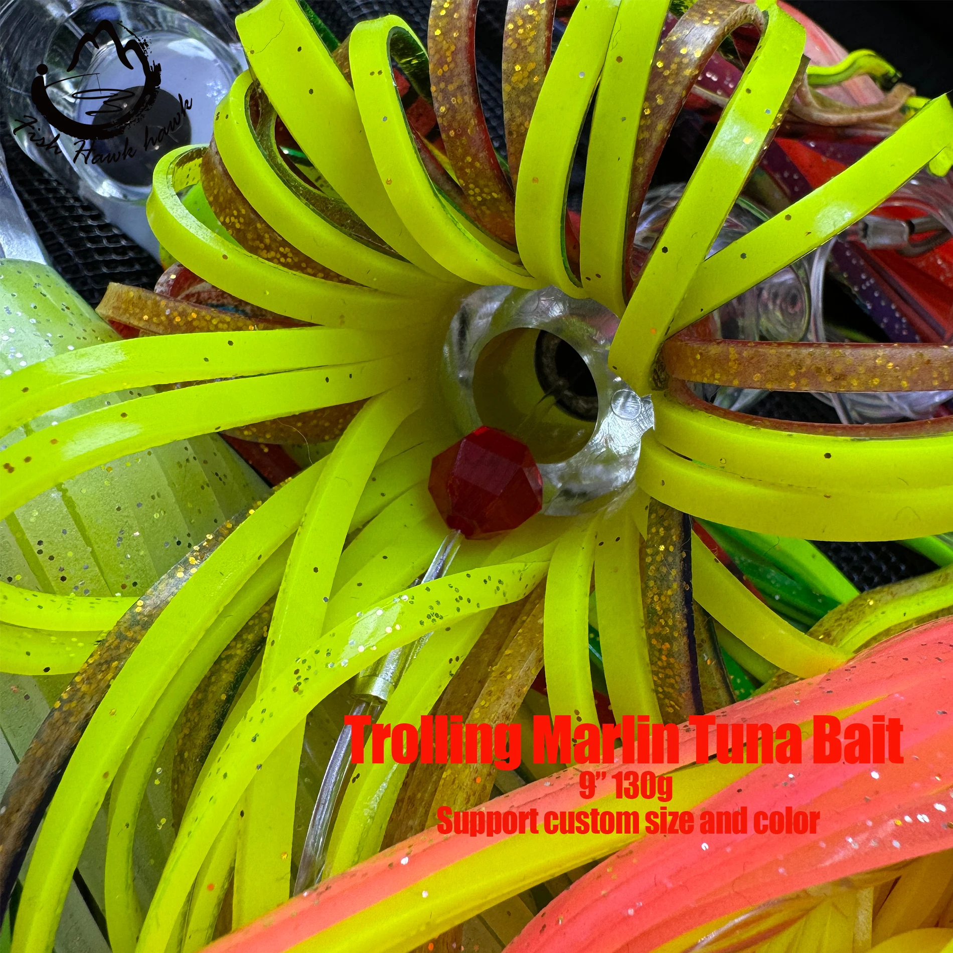 9inches/130g Trolling lure marlin tuna mahi dolphin durado wahoo shark Skirts big game leader fishing rigs deep sea fishing Lure