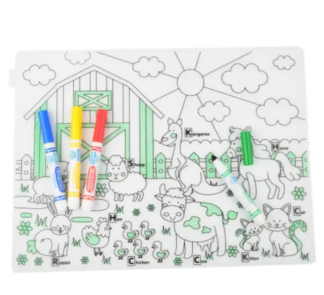 Customized reusable kids cute silicone washable graffiti place mats