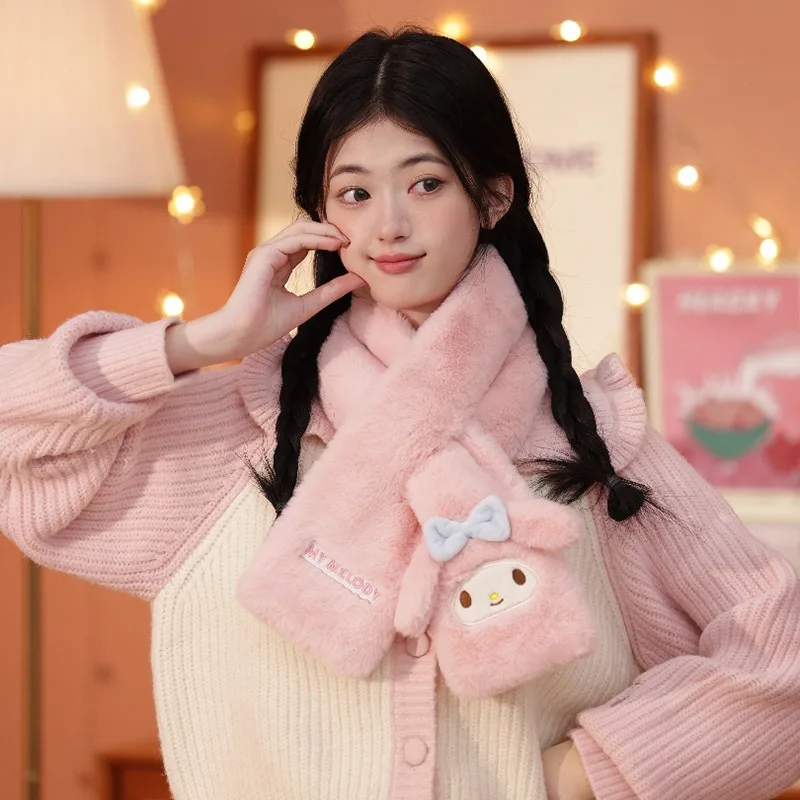Cute My Melody Kawaii Kuromi Cinnamoroll Winter Set Includes 3Pcs Plush Earmuffs Scarf Flip Gloves Soft Thicken Warm Girl Cute