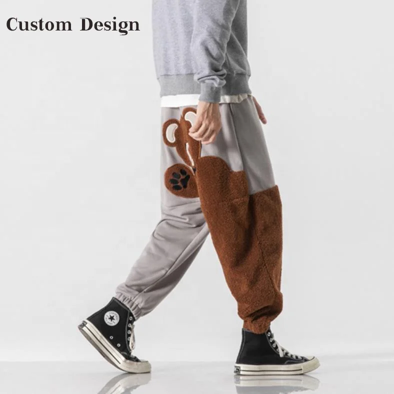 2023  New Arrivals Street Fashion Hip Hop Male Bear Embroidered Patchwork Cargo Custom Track Pant Embroidery Mens Pants