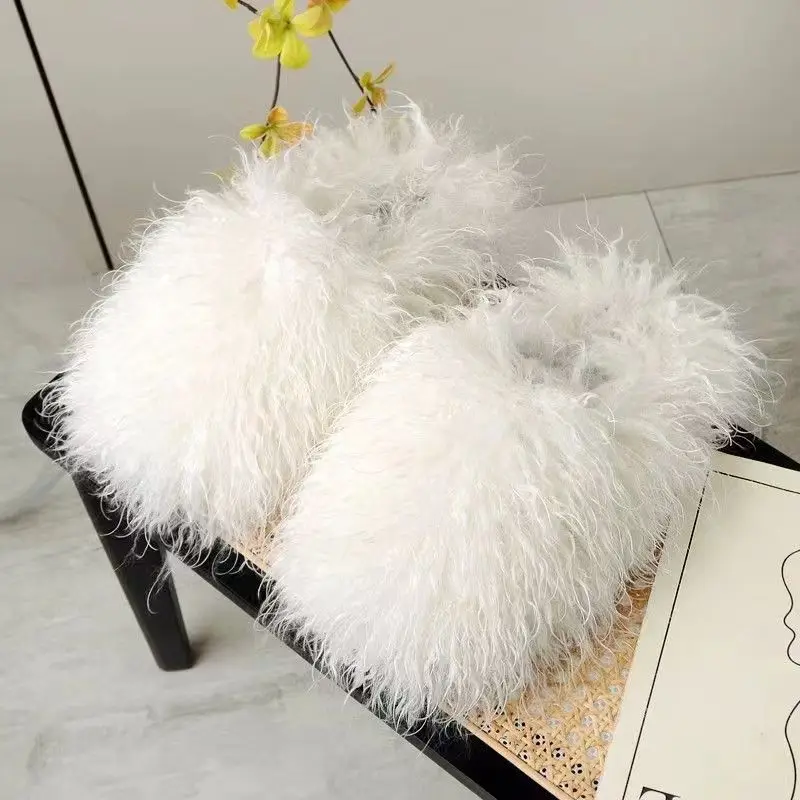 2023 Hot Selling New Arrivals Plush Slides Fuzzy Mongolian Sheepskin Ladies Fluffy Indoor Home Fashion Fur Slippers For Women