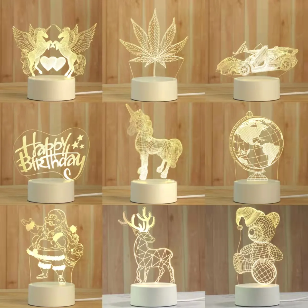 Custom Photo Creative  Illusion Cute Dinosaur Bear Acrylic Decor USB Anime Led 3D Night Lights Lamp For Baby Kids Children