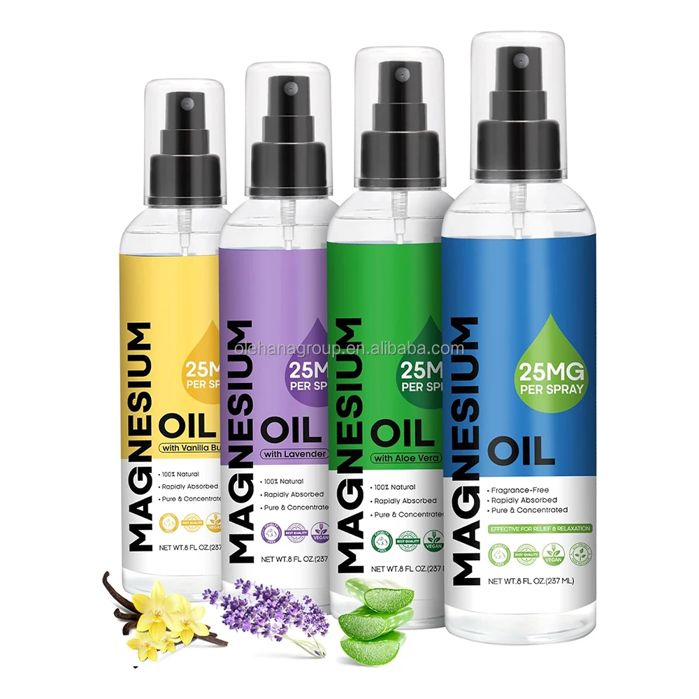 Pure Magnesium Oil Spray 4 Scents Skin Fast Absorbent Promotes Body Calm Sleep Relaxation High Effective Magnesium Oil