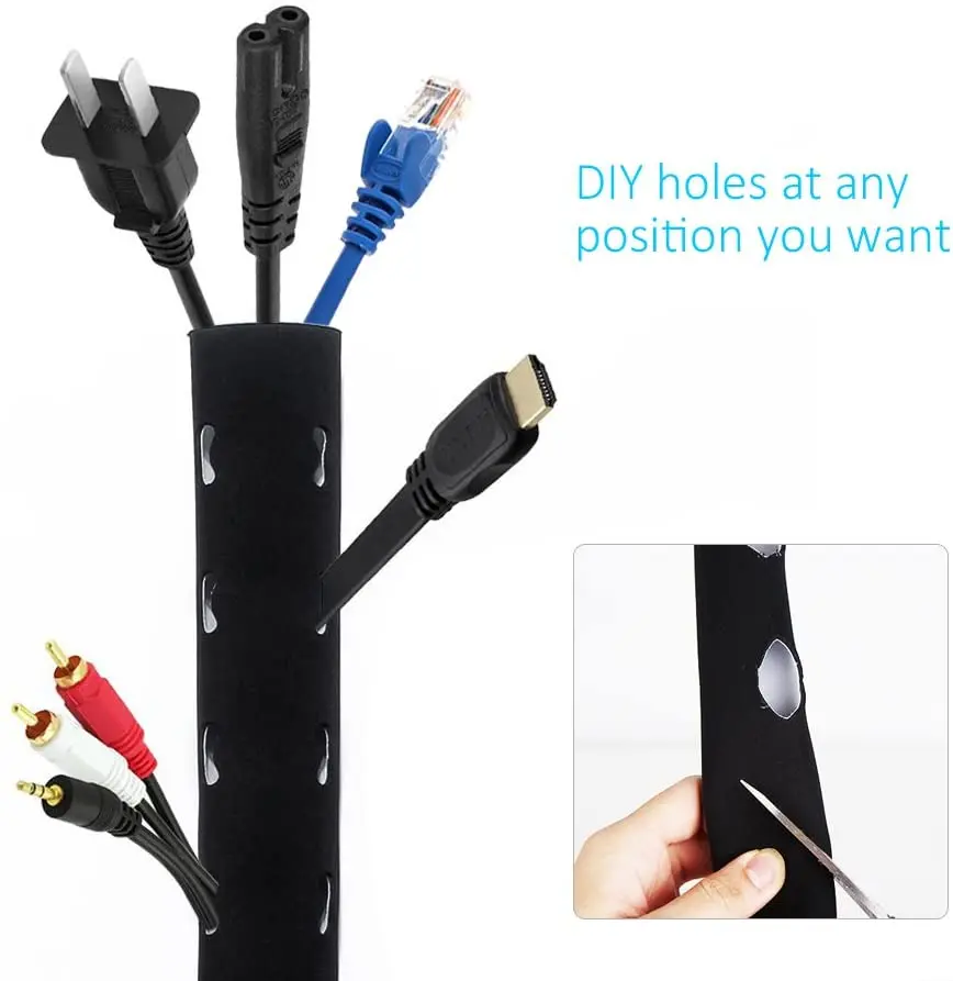 118-Inch Cable Management Sleeves with Cable Ties Neoprene Cable Organizer Cord Cover Wire Hider for TV Computer Office Theater