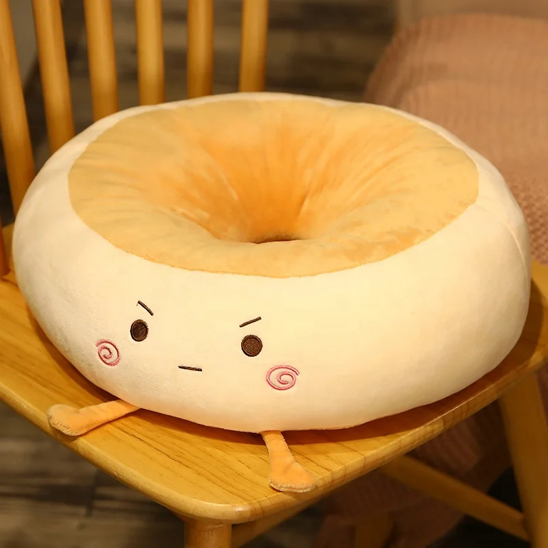 New Cute Round Toast Bread Shape Seat Cushion Stuffed PP Cotton Plush Sofa Indoor Floor Decor Sitting Pillow