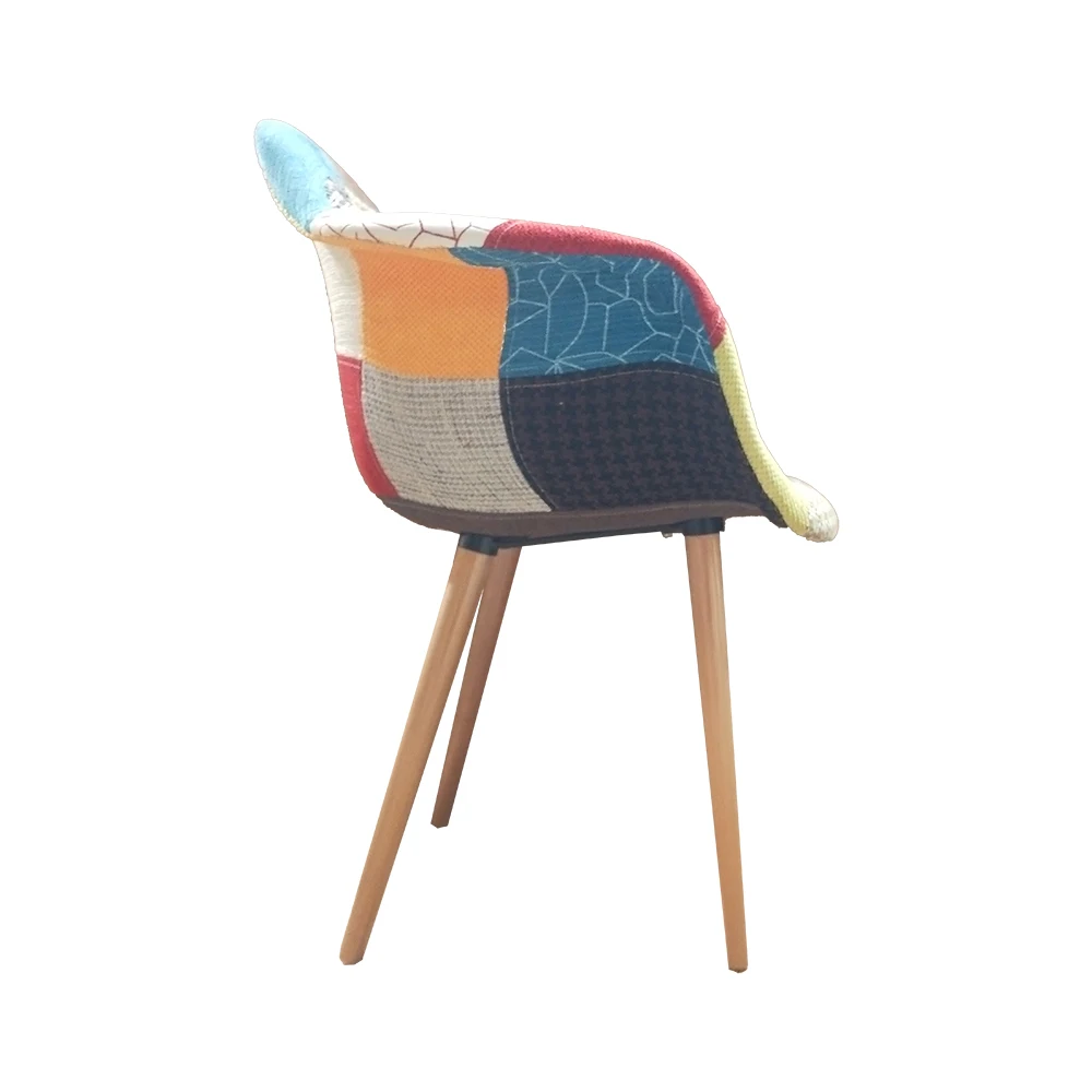 Modern Design Style Solid Wood Leisure Hotel Chinese Nordic Patchwork Luxury Wooden Wear Resistant Fabric Dining Chair