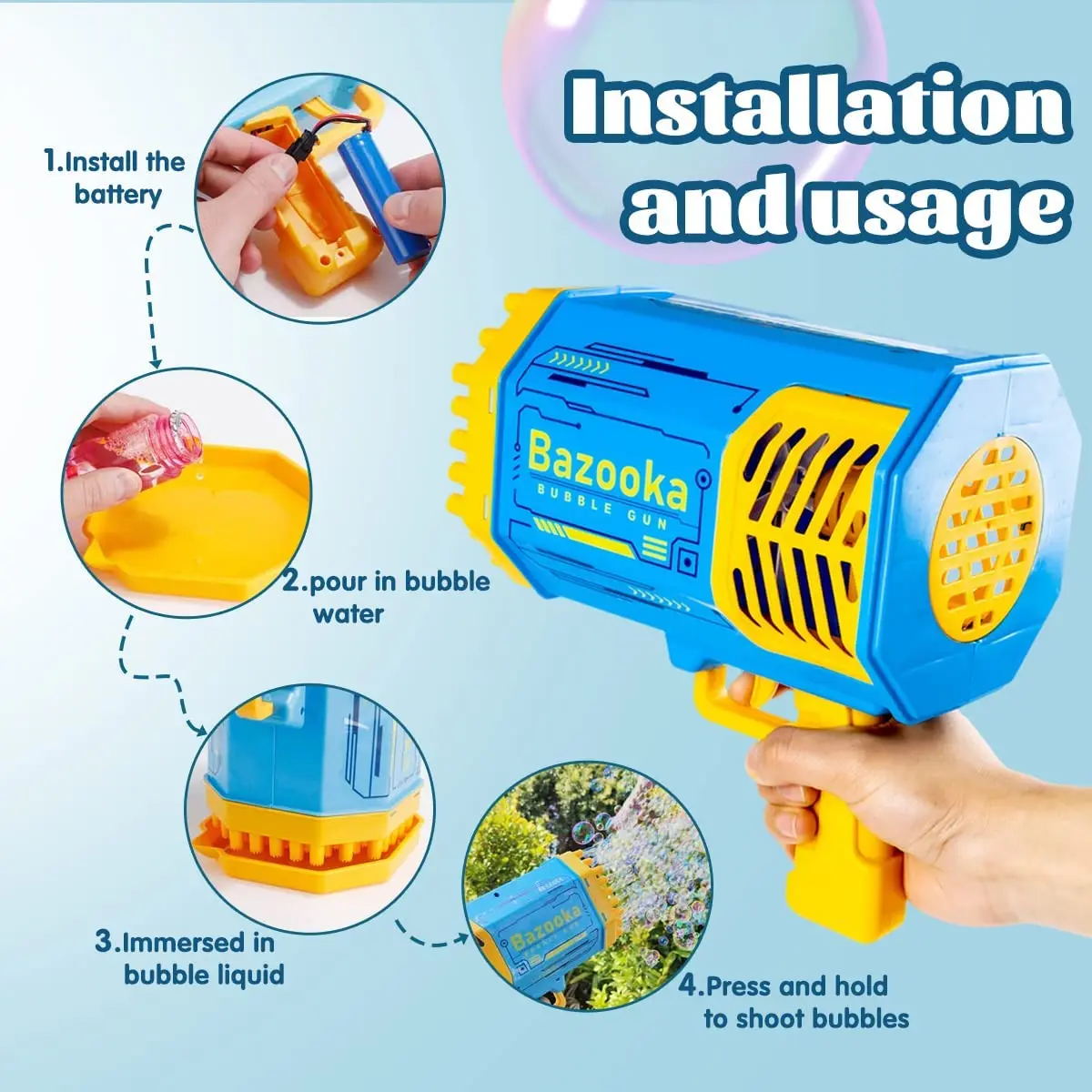 Hot Selling 69 Holes Bubble Bazooka Gun Automatic Bubble Launcher Blaster Machine Blower Maker Gun Outdoor Summer Toy Gun
