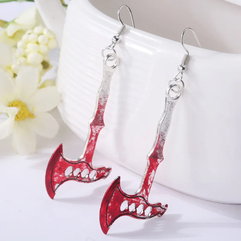 2021 Goth Horrible Blood Scissors Earrings Handmade New Fashion Bloodstained Sword Axe Punk-Style Halloween Dangle Earrings