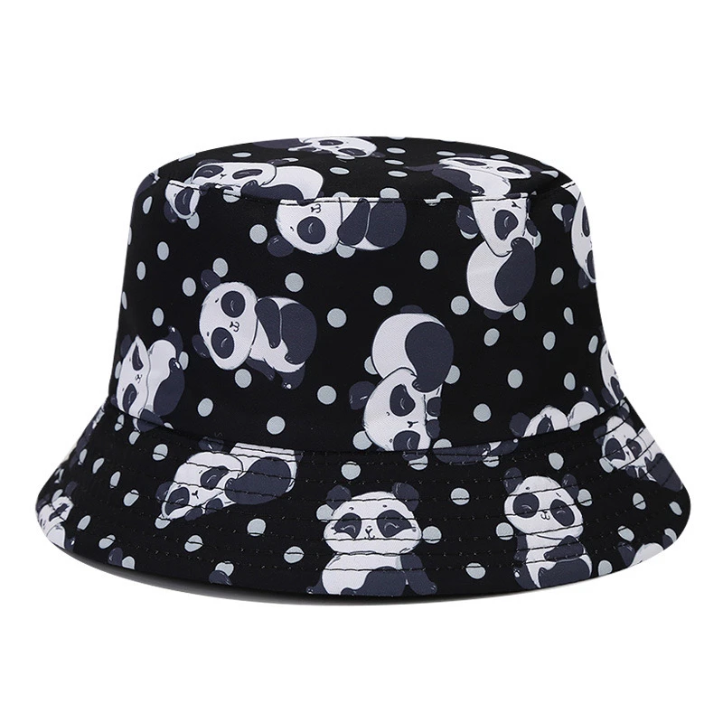 Outdoor leisure cartoon small animal giant panda double face wear fisherman hat printed sun hat children printed flowerpot hat