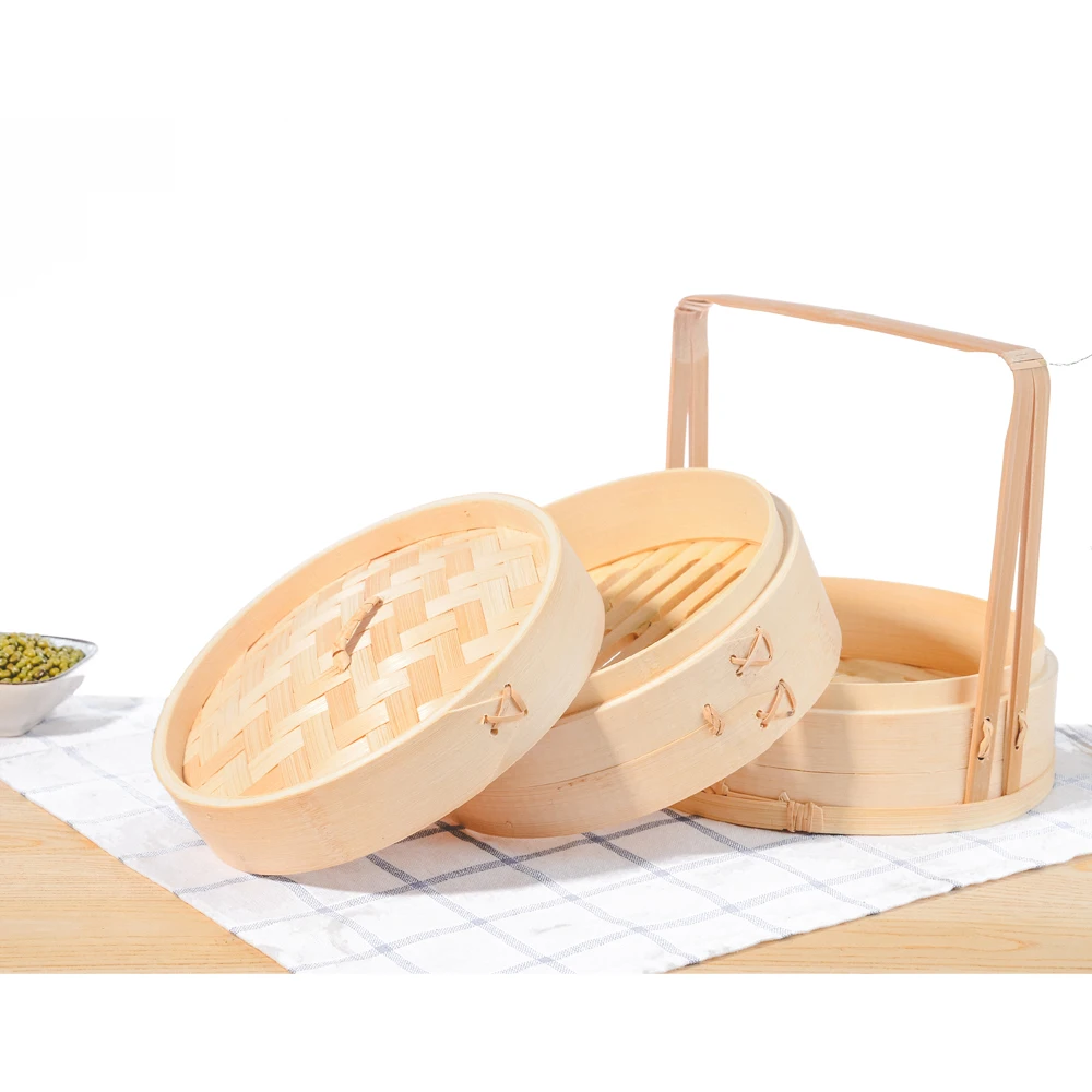 wholesale  hand shank dim sum food facial cake handle bamboo food steamer fondant gas basket for dim sum 6 inch