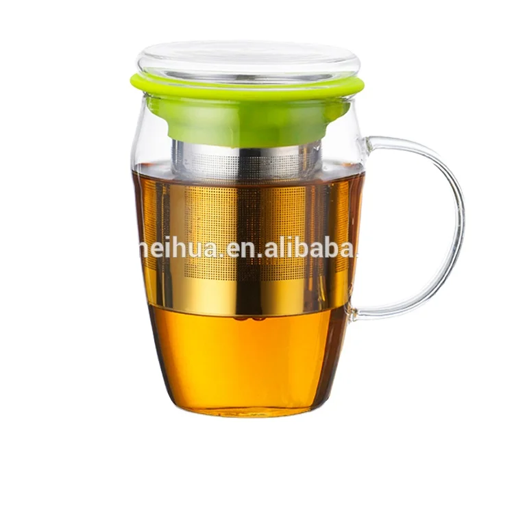 Hot selling factory wholesale home goods personal use borosilicate glass travel mug glass tea infuser mug gift tea set