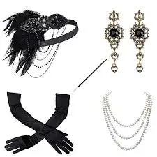 1920s accessories Vintage Headband Black Ostrich Feather Glove Cigarette Holder Flapper Headband Set
