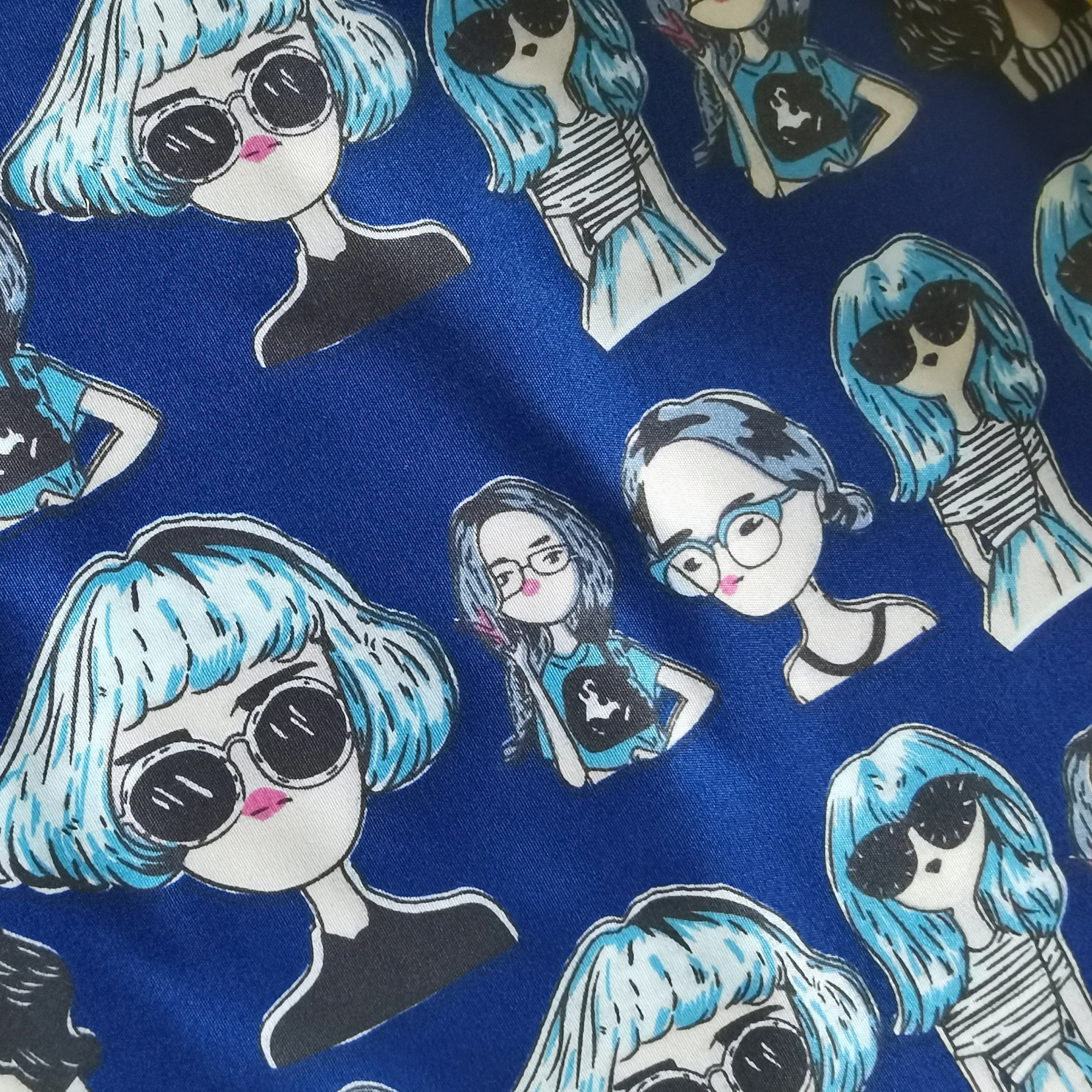 
Edgy girls design print with different base color polyester fabric 