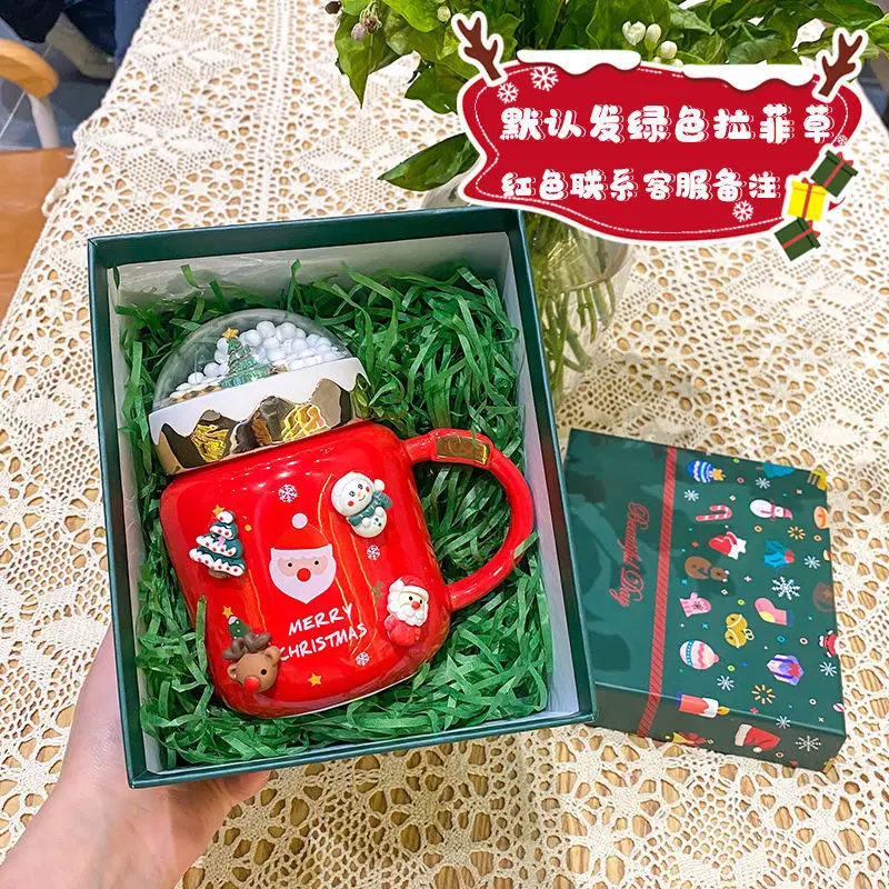 Christmas Ceramic Cup with Cute Couple Handle Office Creative Gift Mug with Lid Micro Landscape Design Europe Style for Party