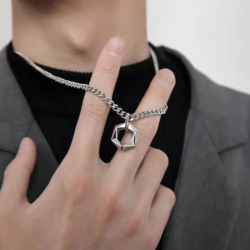 High Quality Personality Three Ring Stainless steel Pendant Luxury Round Pendant Necklace For Men