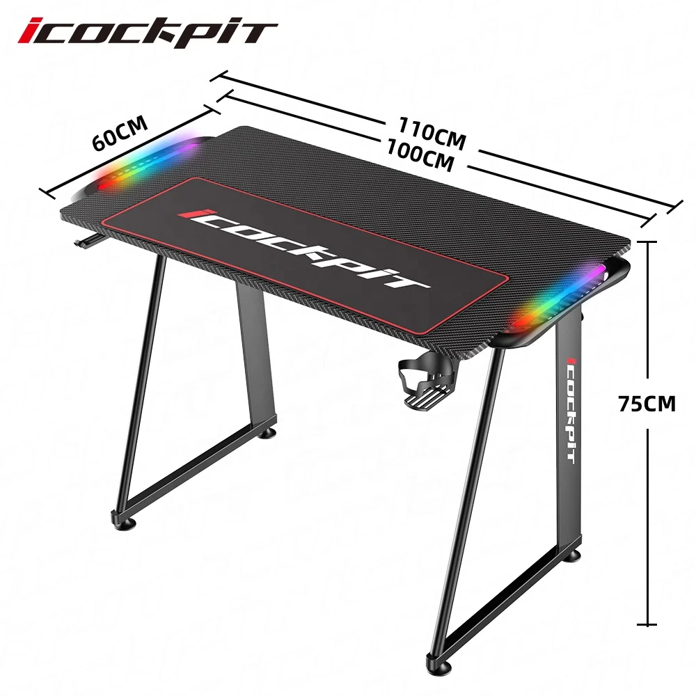 
icockcpit Modern Professional Ergonomic Gaming Computer Table PC Gamer Desk Racing Gaming Desk With RGB Lights For E-Sports 