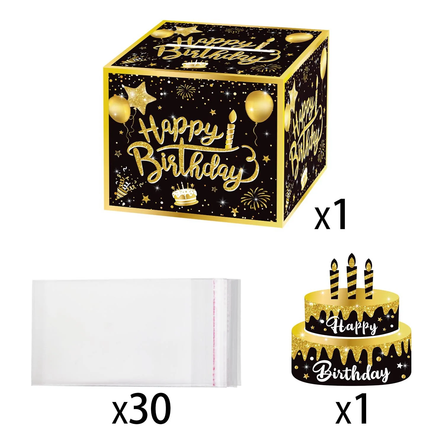 Surprise birthday party decoration cash box Birthday atmosphere layout props black gold cash box