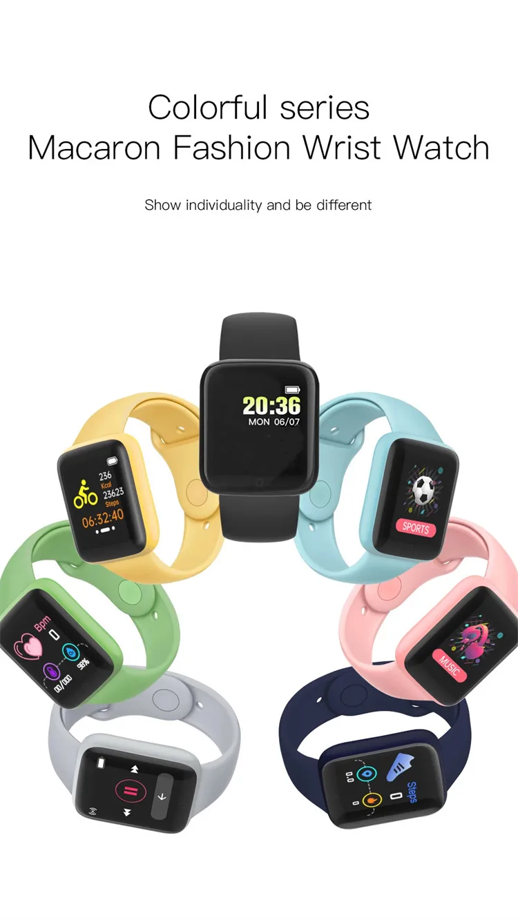 Amazon hot Sale 1.44 inch Macaron color D20 smart watch new sport bracelet band  fitness tracker B37 Y68S Y68 D20s smartwatch
