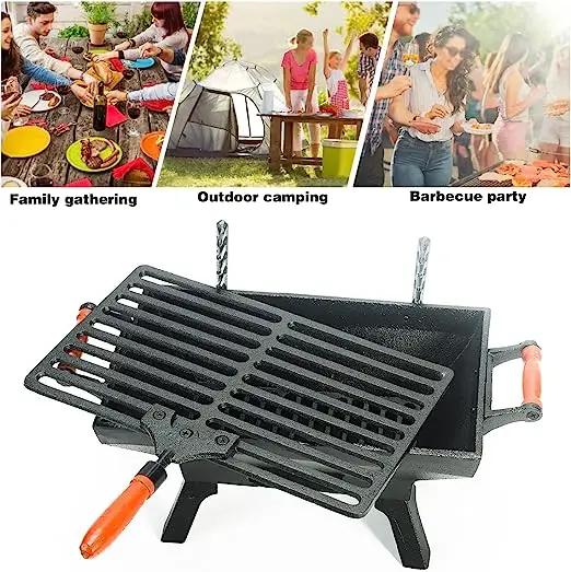 BBQ Indoor Outdoor Portable Steak Chicken Meat Camping Picnic Party BBQ Smoker Small Rectangle Cast Iron Charcoal BBQ Grill