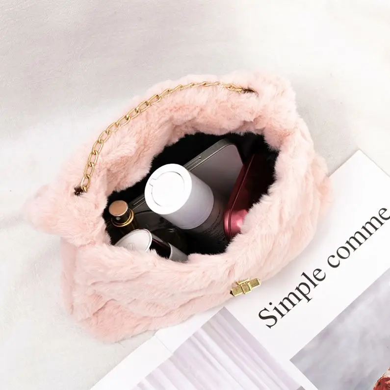 Fluffy little square bag 2023ladies bag Chain Crossbody phone sweet shoulder bag