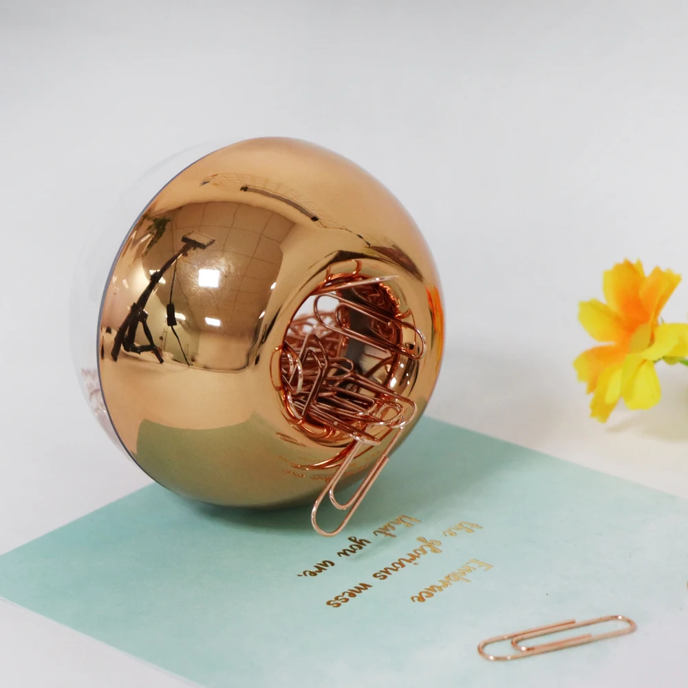 Light Luxury Fashion Paper Clips Rose Gold Edition In Round Paper Clip Holder With Magnetic Lid 28 mm 100 Piece Per Box