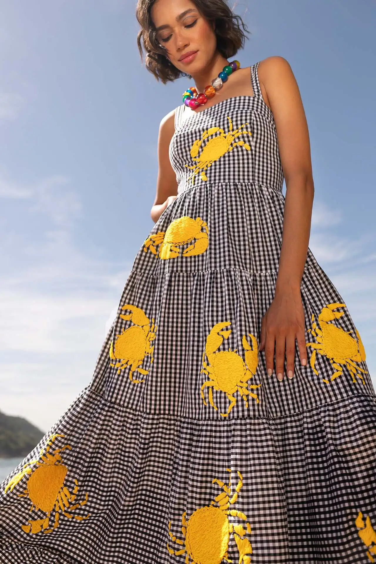 Loveda New Arrival Holiday Beach Halter Backless Long Dress Ruffled Embroidery Ladybug Spaghetti Strap Maxi Dress For Women