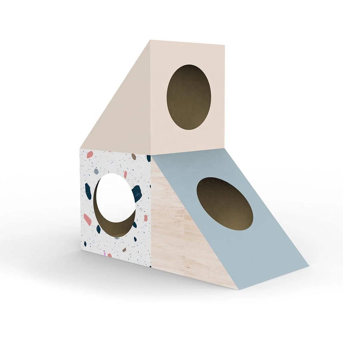 3-in-1 Foldable Cube Shape Cardboard Cat Box , Cardboard Cat House , Scratching Post Cat Scratcher