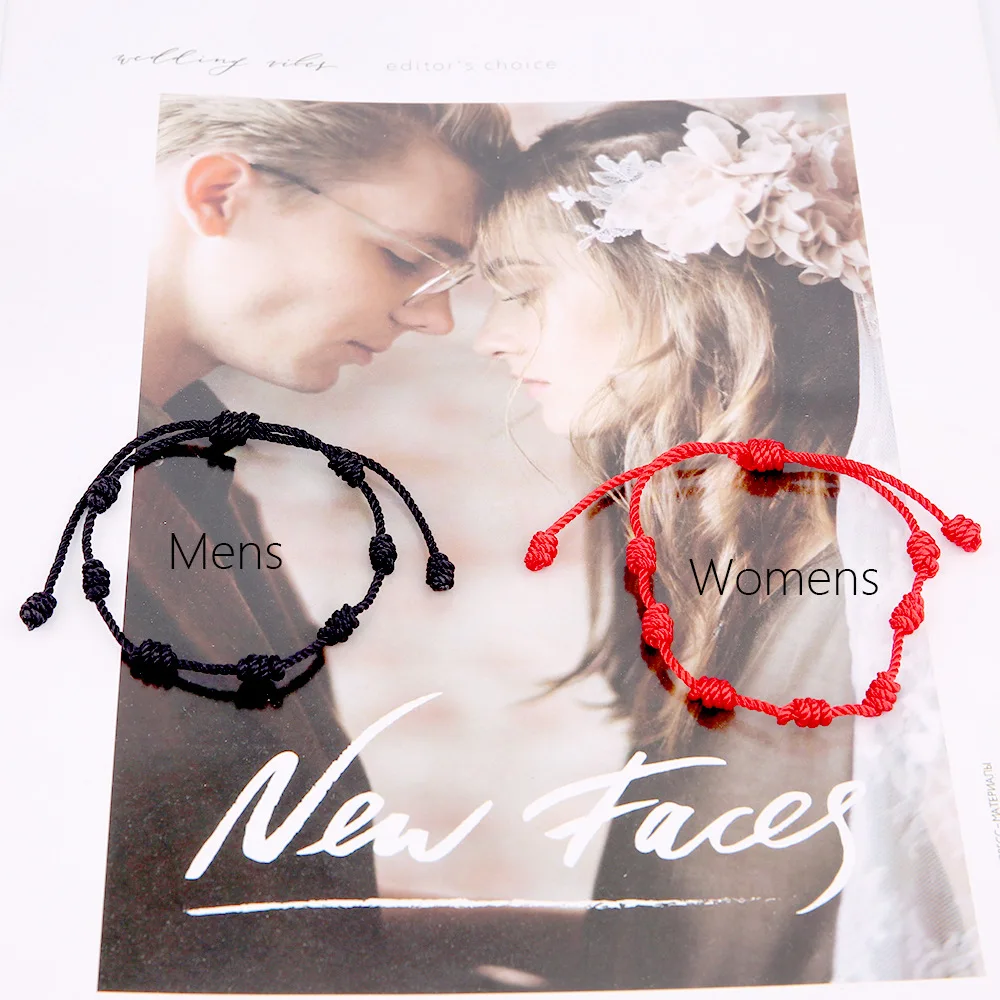 Simple Design Handmade Woven Red Rope Knot Bracelet Adjustable Lucky Black 7 String for