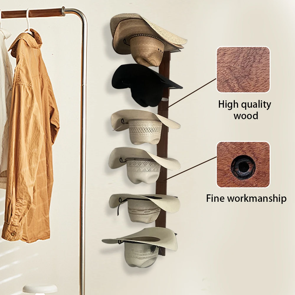 Stackable Display Rack 6 pcs Hat Rack for Baseball Caps, Wall Mounted Wooden