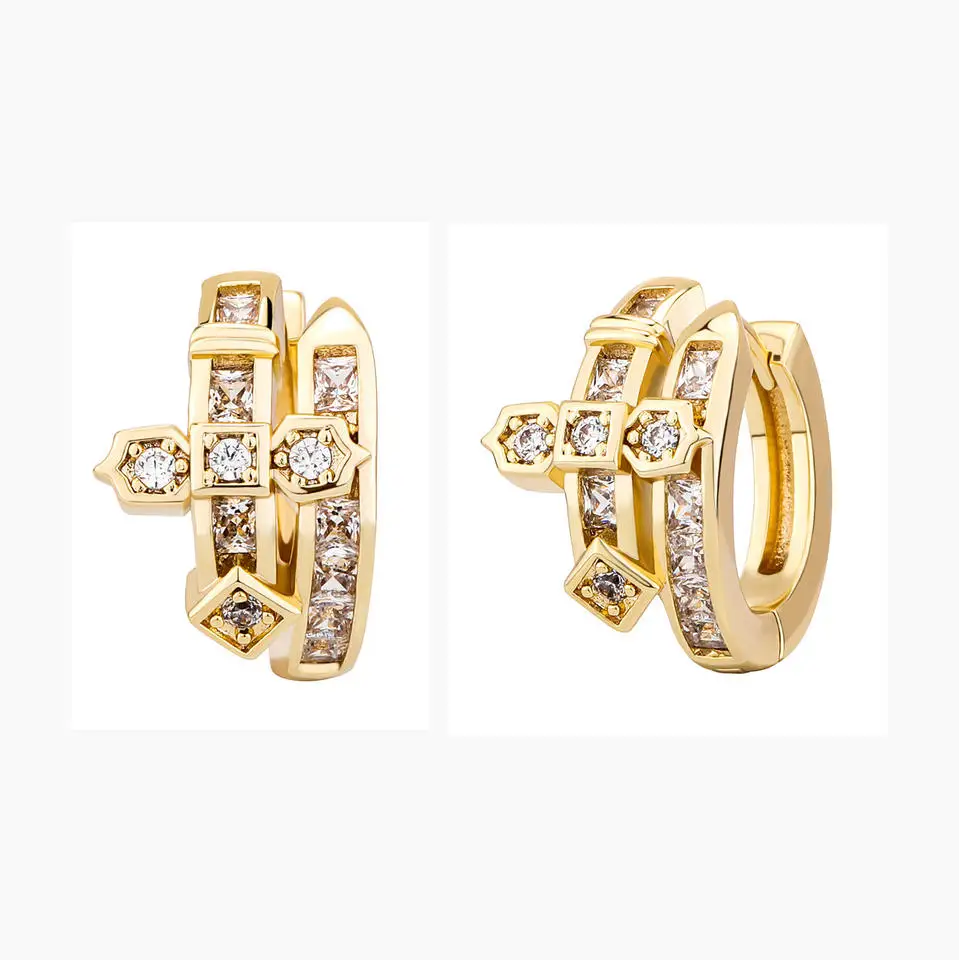 Hiphop Gift Men Women Jewelry Iced Out Micro Pave Cubic Zirconia Bling Punk Sword of Justice Cross Huggie Earring