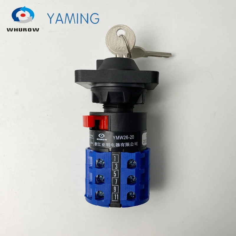 LW26-20/3S Combined Selector Control Circuit 3 Positions Single Hole Install With Key 20A 380V Reverse Forward Rotary Cam Switch
