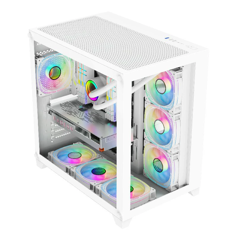 double sided glass pc gaming cabinet atx white and black color at cheap price logo customized for gamers USB3.0 port