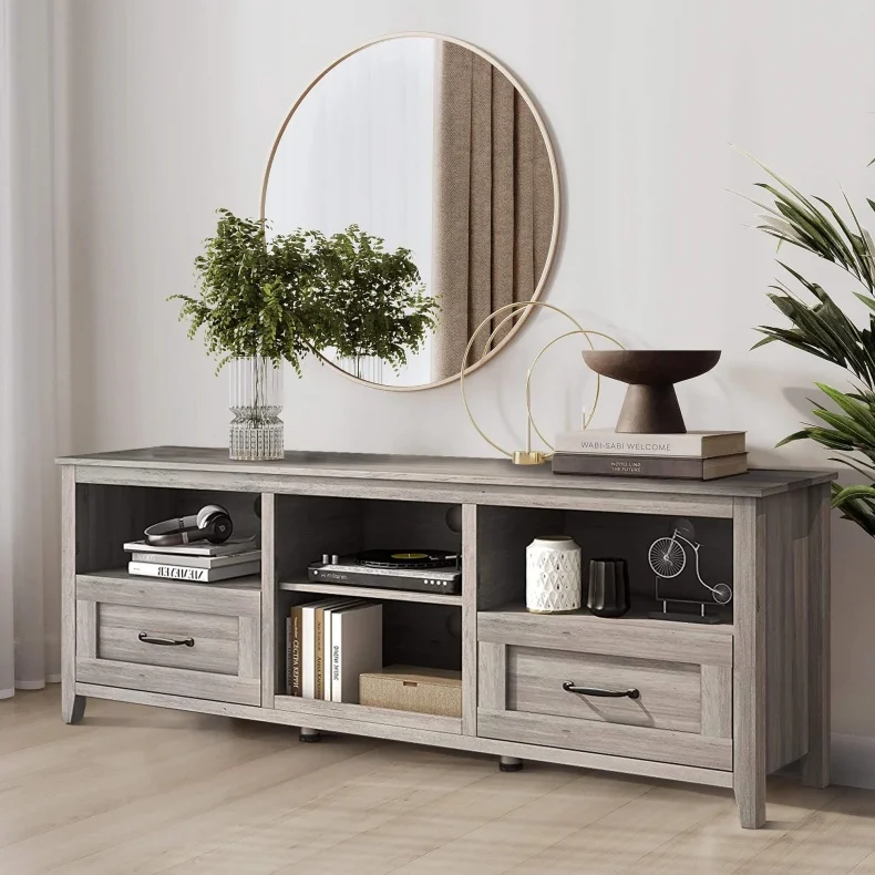 Stock In America Mid Century 70 Inch Long Media TV Console Table Modern Entertainment Center with Drawers