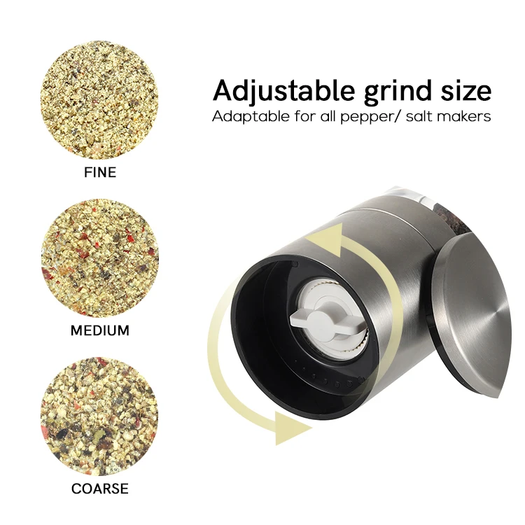 LFGB Stainless Steel Salt and Pepper Grinder 2 in 1 Salt and Pepper Set Adjustable Manual Salt and Pepper Grinder